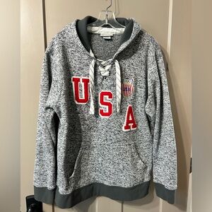 Artisan Gray USA 🇺🇸 Olympic Hoodie sweatshirt Hockey lace up neck